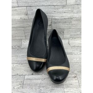 Crocs Women's Black Gold Trim Ballet Flats Comfort Shoes Size 7